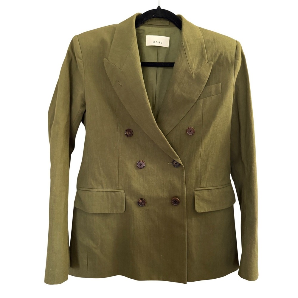 6397 Organic Cotton Double Breast‎ Blazer XS Olive Green Business Old Money Work